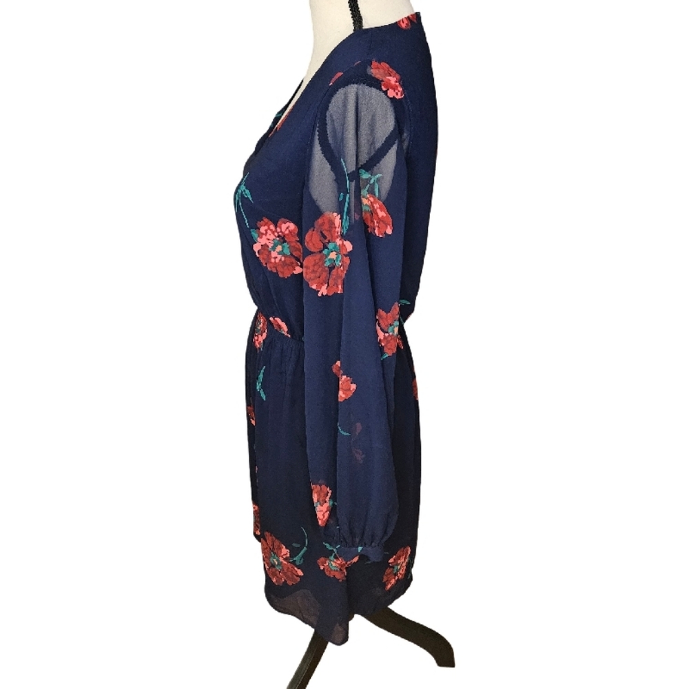 Express Navy Floral Dress with Long Sleeves - Picture 4 of 10
